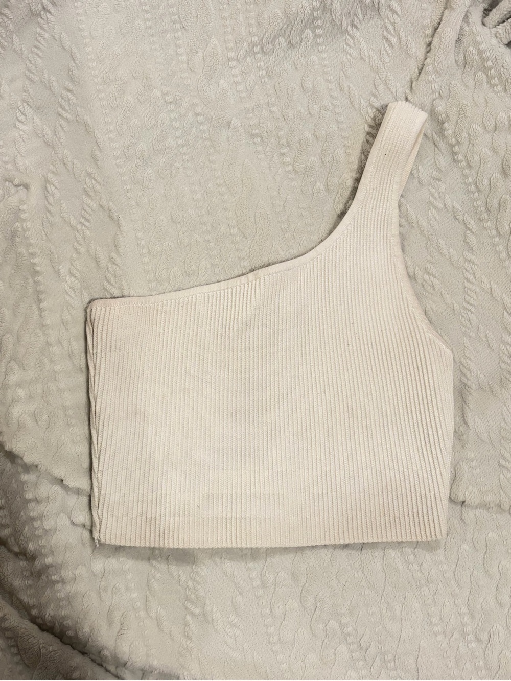Babaton One-Shoulder Ribbed Crop Top - Cream